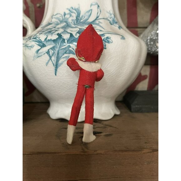 Vintage Christmas Pixie Elf Red White Felt Gold Accents Fabric Retro 3 Inches - Picture 5 of 8